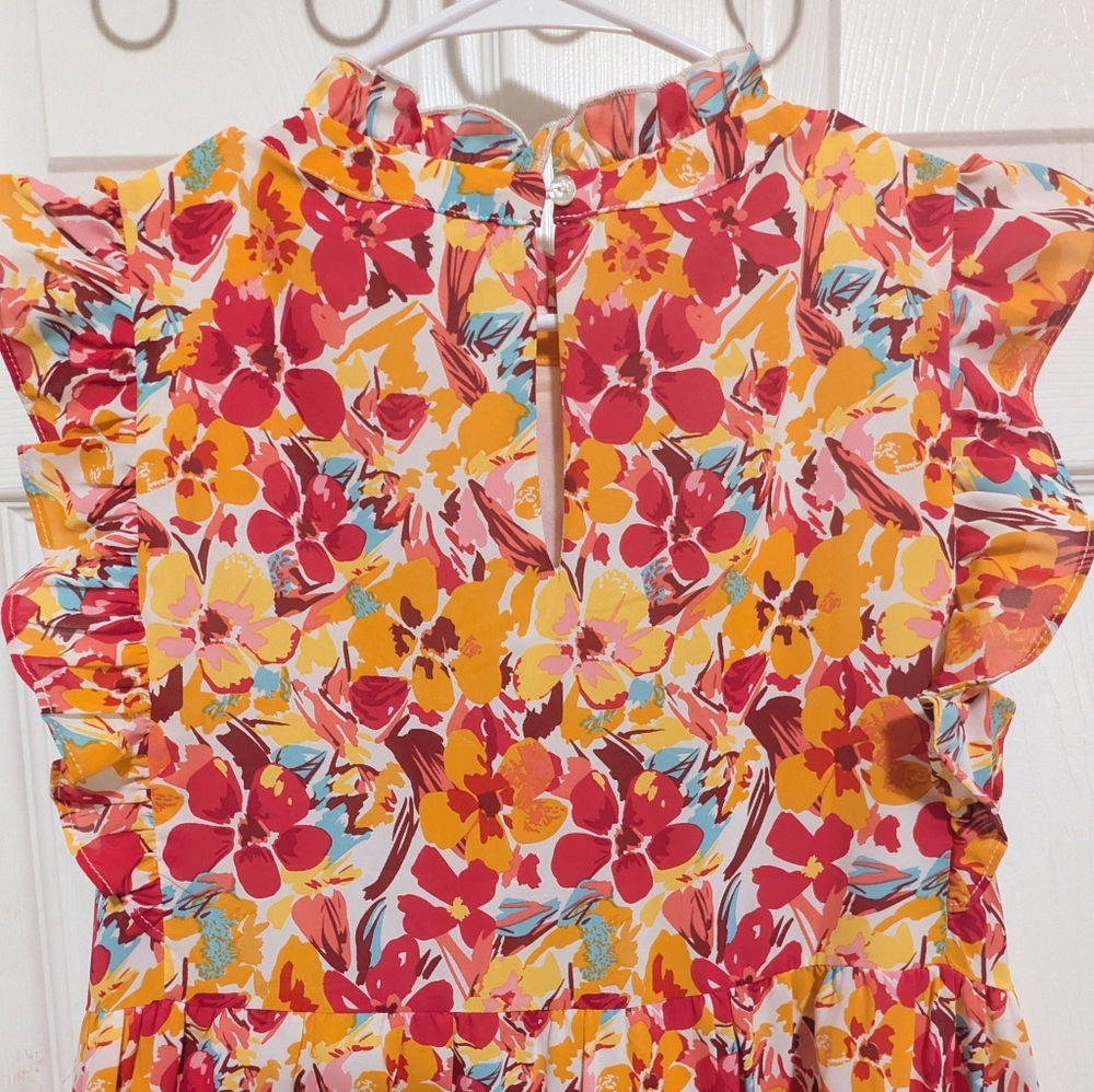 Jodifl Floral Ruffle Mini Dress Small Orange Red Boho Spring Easter NWT - Picture 5 of 9